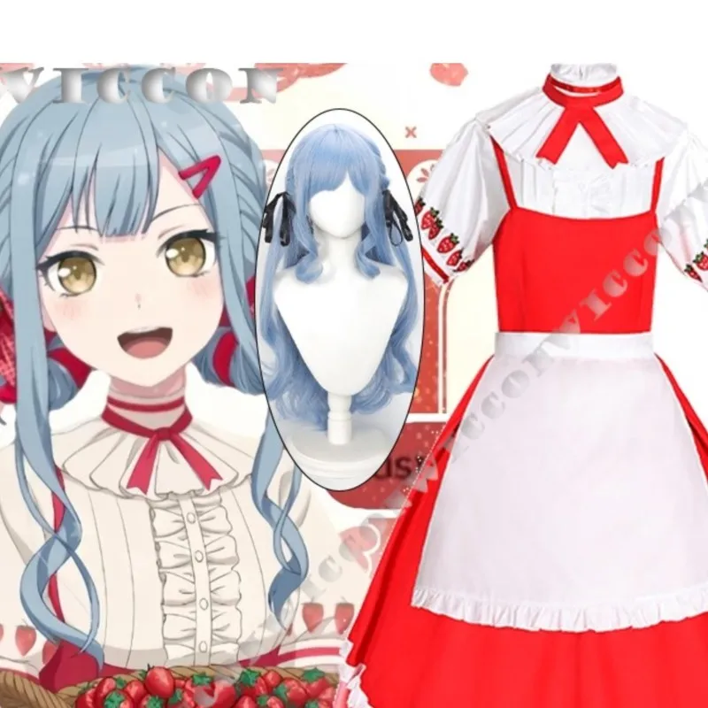

Togawa Sakiko Coffee Maid Cosplay Lolita Red Strawberry Cake Dress Cute Sweet Suit Wig Women Girl Cos Halloween Navidad Carnaval