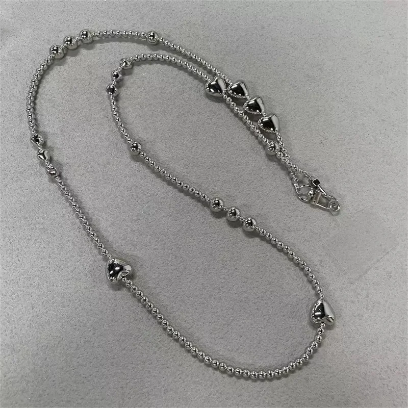 Korea Cute Silver Love Heart Bead Oblique Span Chain Phone Bracelet Charm Chain Knot Cellphone Lanyard Keychain Bag Long Lanyard