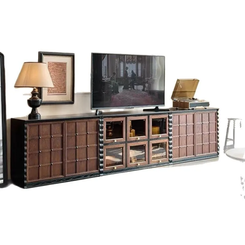 

French antique style, solid wood coffee table, TV cabinet black, American living room, retro floor furniture