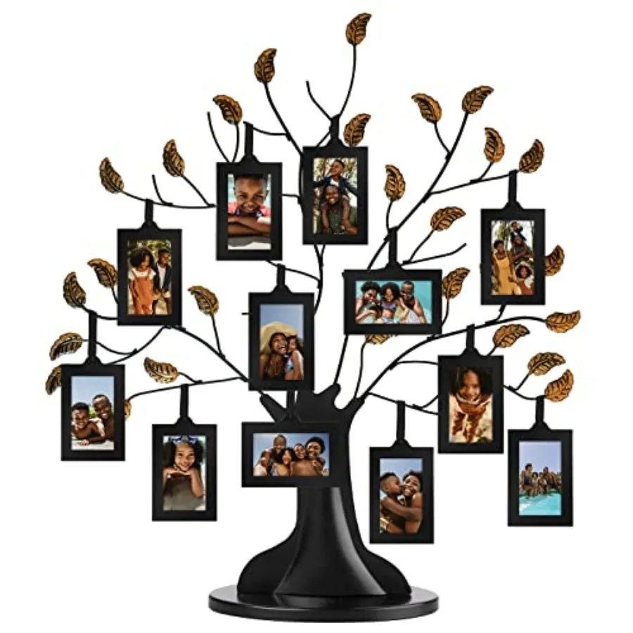 

Family Tree Picture Frame - Includes 12 Hanging 2x3 Picture Frames - Adjustable Ribbon Tassels - Ideal as Mother's Day Gifts or