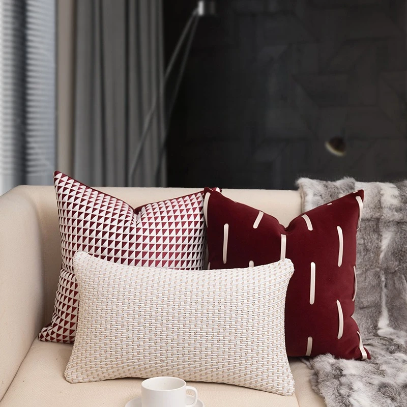 30x50/45X45CM Wine Red Throw Pillow Cover French Light Luxury Stamping Waist Cushion Cover Decor Home Decorative Pillowcase