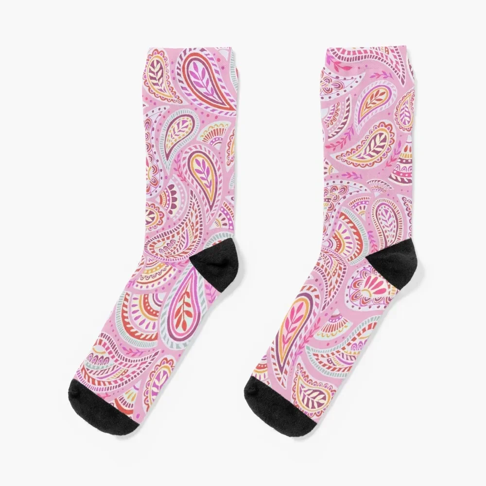 

Pink Paisley Socks custom designer bright garter heated Boy Socks Women's