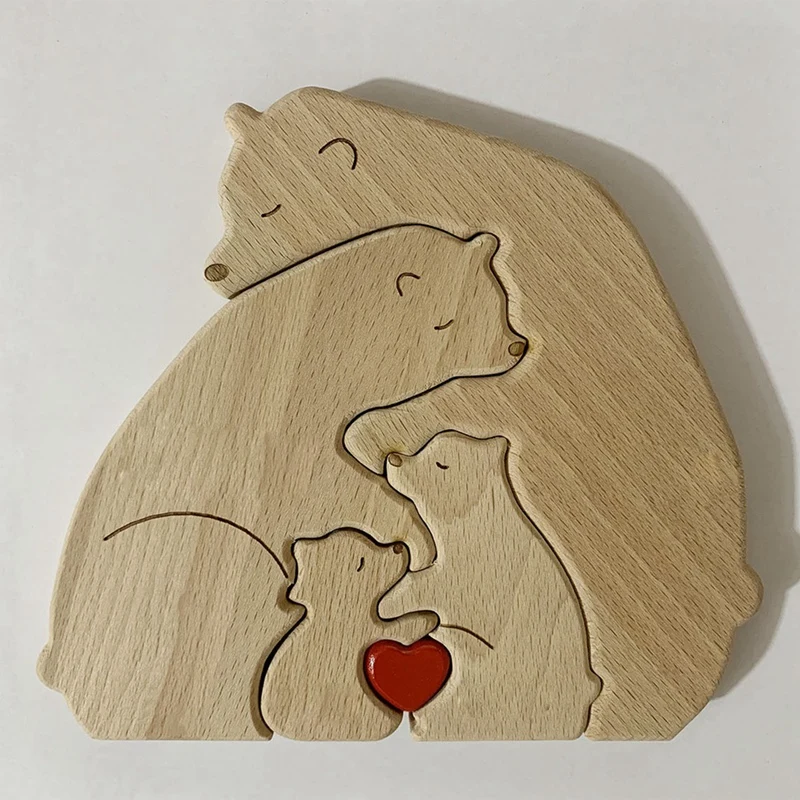 Personalized Bear Family Names Puzzle, Custom Wooden Bear Sculpture Decorative Gifts For Mom And Dad, Family Puzzle Durable