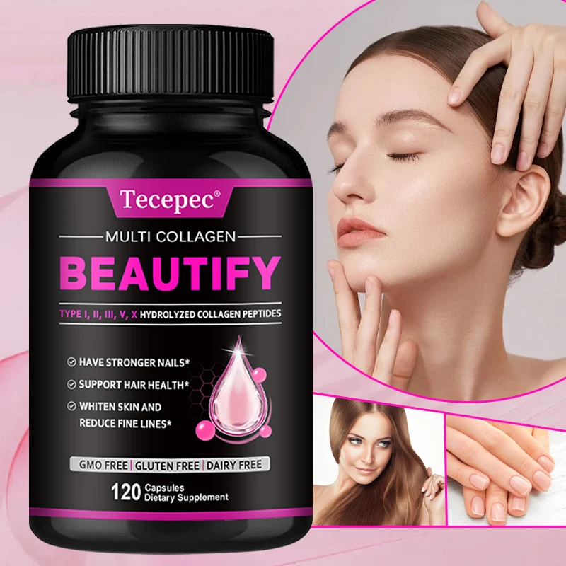 Peptido de colágeno: antienvejecimiento, cuidado de la salud del cabello, de la piel, de las uñas y las articulaciones, promueve el sistema digestivo, 120 cápsulas