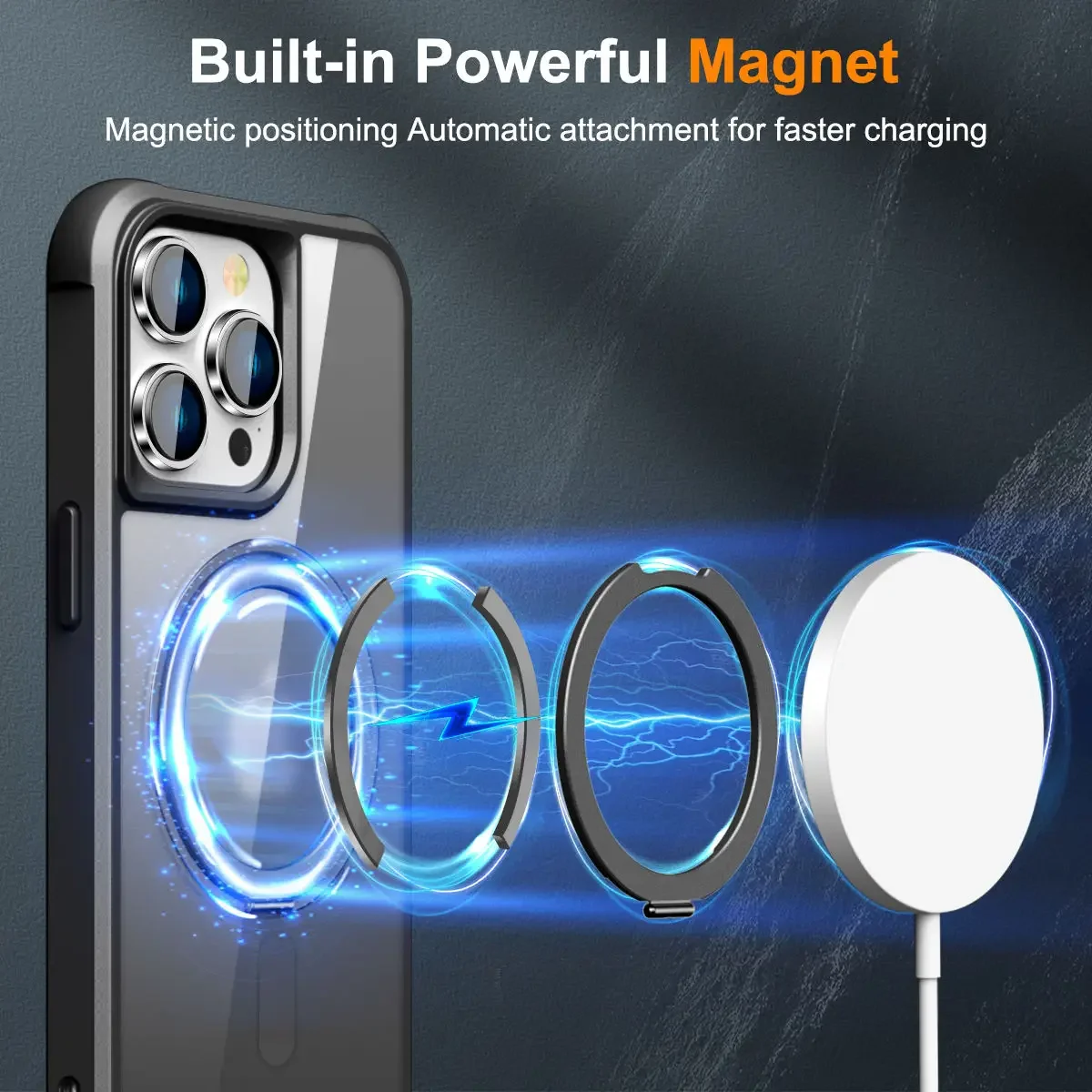 Etui na iPhone 16 15 14 13 12 11 Pro Max z ochroną 360 stopni °   Obrotowy pierścień magnetyczny [Kompatybilny z MagSafe][Niewidoczna podstawka] Etui — zdjęcie produktu 3