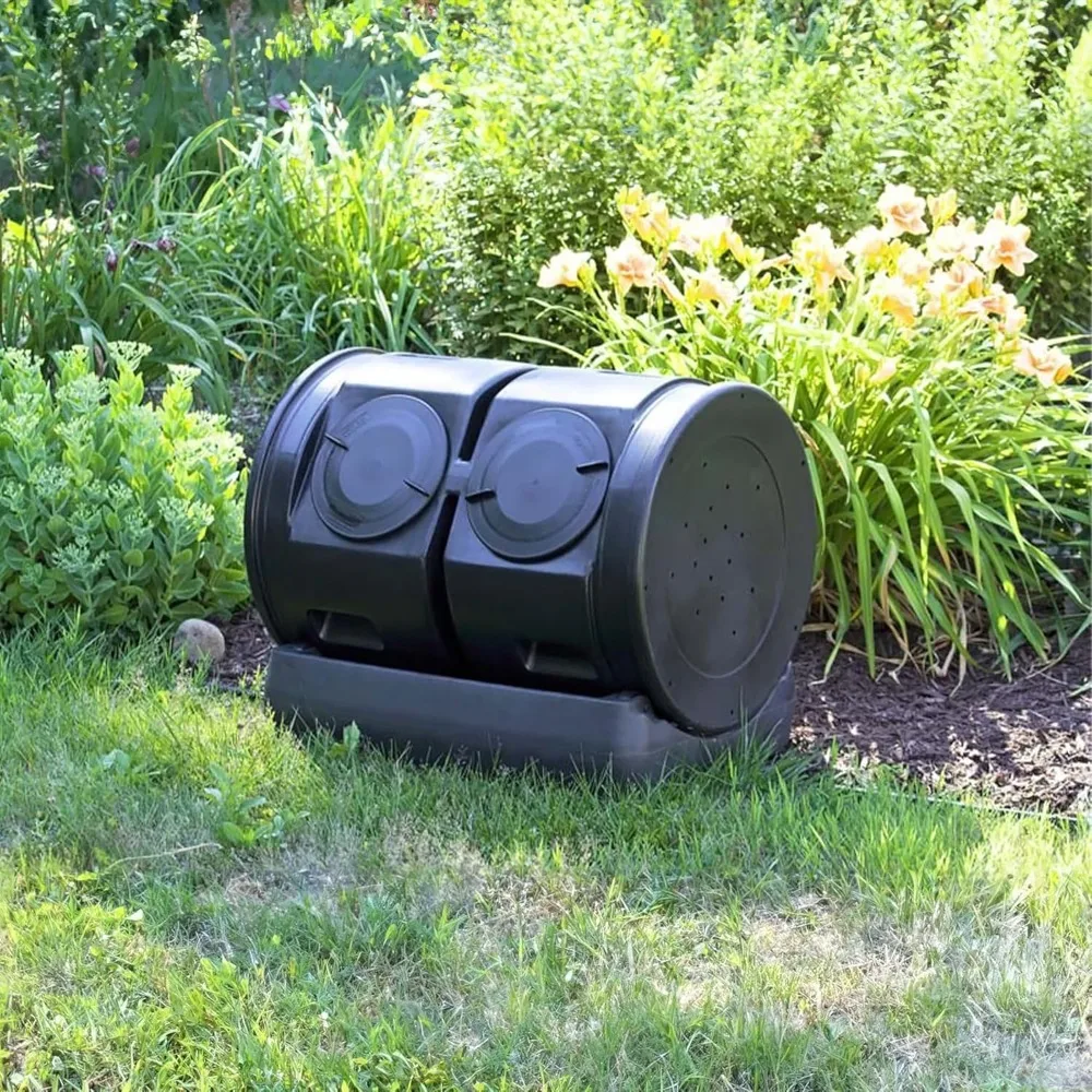 

Outdoor Garden Double Roller Compost Container, Black, Customizable