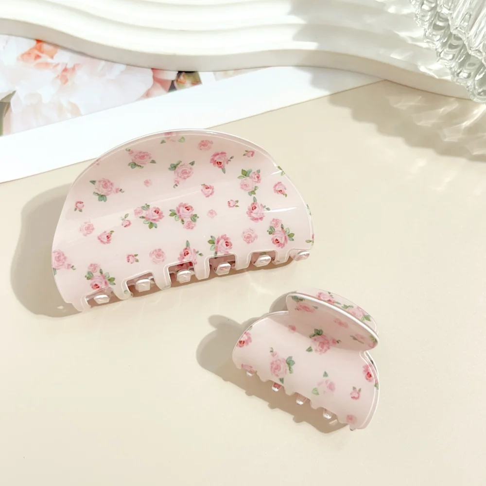 Neue Rosa Blumenmuster Acetat Haarspange für Damen und Mädchen, Große und Kleine Schweißblumen-Haarklammer, Haarstyling-Accessoires, Geschenk – Detail 5