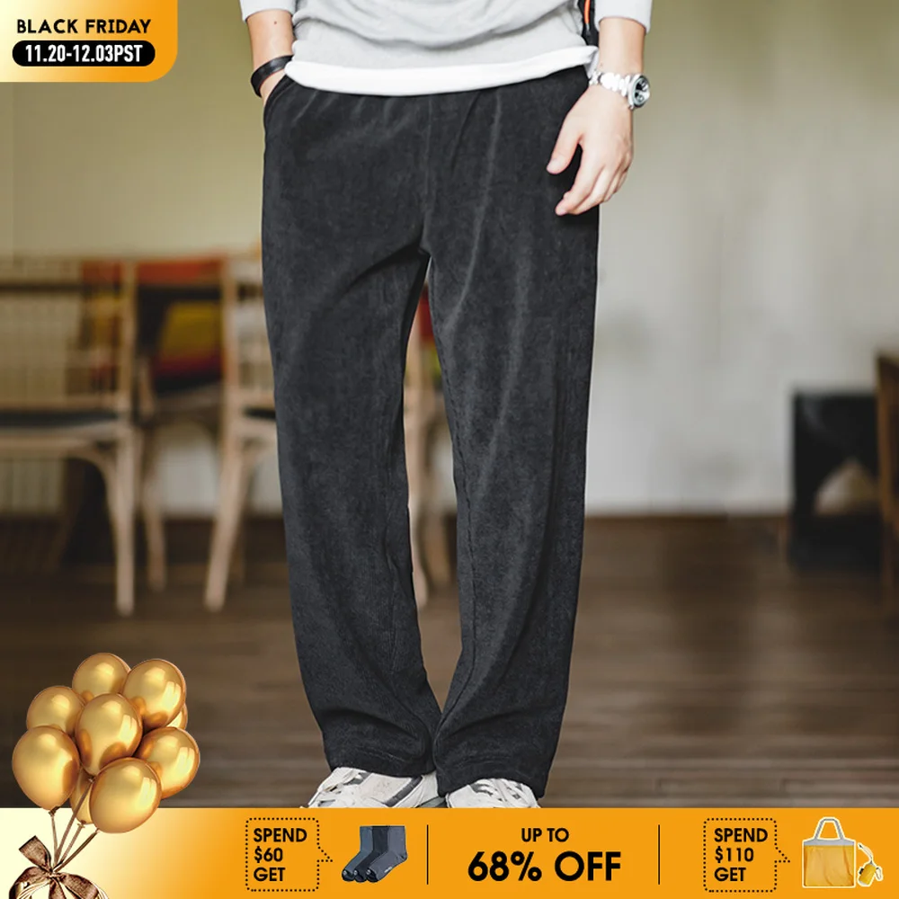 

Maden повседневные вельветовые драпированные брюки из синели, прямые брюки с имитацией брюк без глажки для мужских весенне-осенних брюк