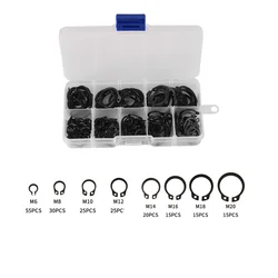 200pcs C-clip Washers M6 M8 M10 M12 M14 M16 M18 M20 Internal External Retaining Circlips Snap Retaining Ring Carbon Steel Kit