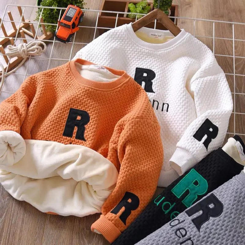 Boys Hoodies Sweatshirts Cotton Tops 2023 Scoop Warm Thicken Plus Velvet Winter Autumn Toddler Pullover Baby's Kids Children's C