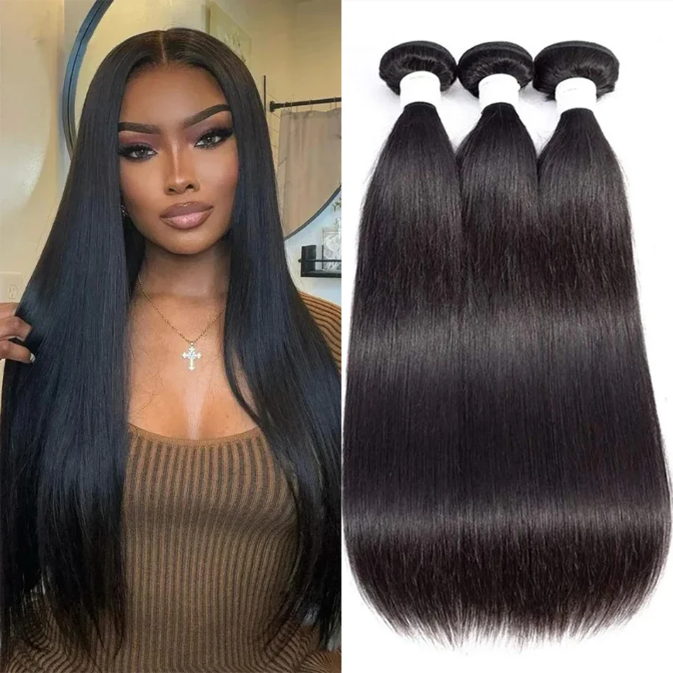 Bone Straight Bundles Deal 12A Brazilian Human hair Weave Bundles Natural Black 1/3/4 Pieces 100% Remy Human Hair Extensions