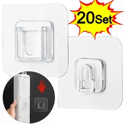 20/1Set Double Sided Adhesive Hooks Socket Router Invisible Traceless Snap Hooks Wall-mounted Storage Rack for Bathroom Kitchen