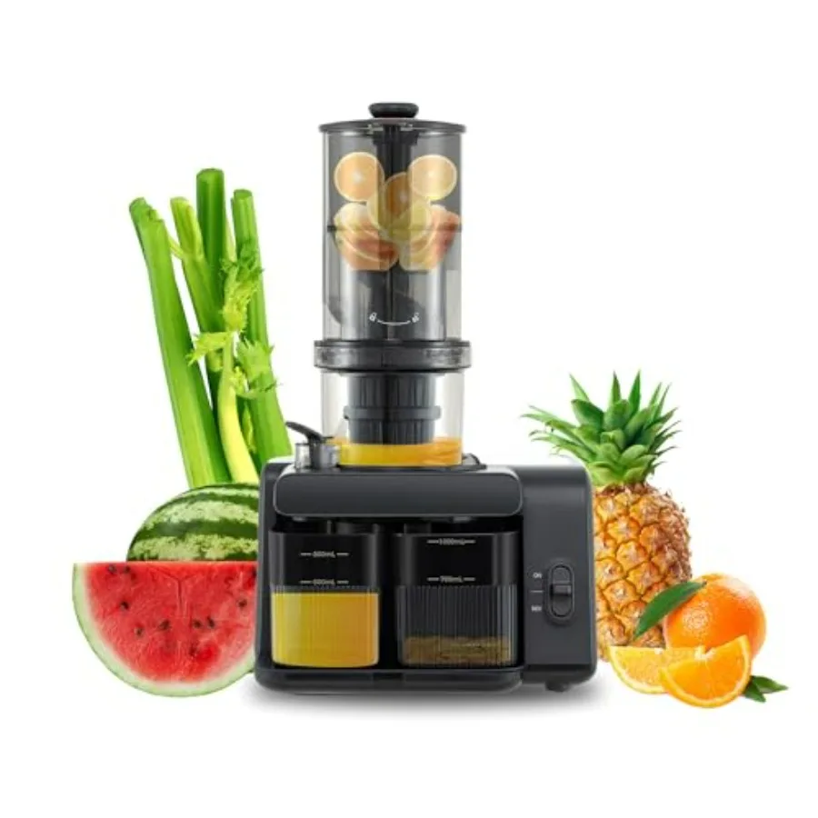 

Cold Press Juicer, 5.3" Wide Feed Chute Easy to Clean Juicers w/Cleaning Brush & 2 Cups, 200W Power Motor Slow Masticating Juice