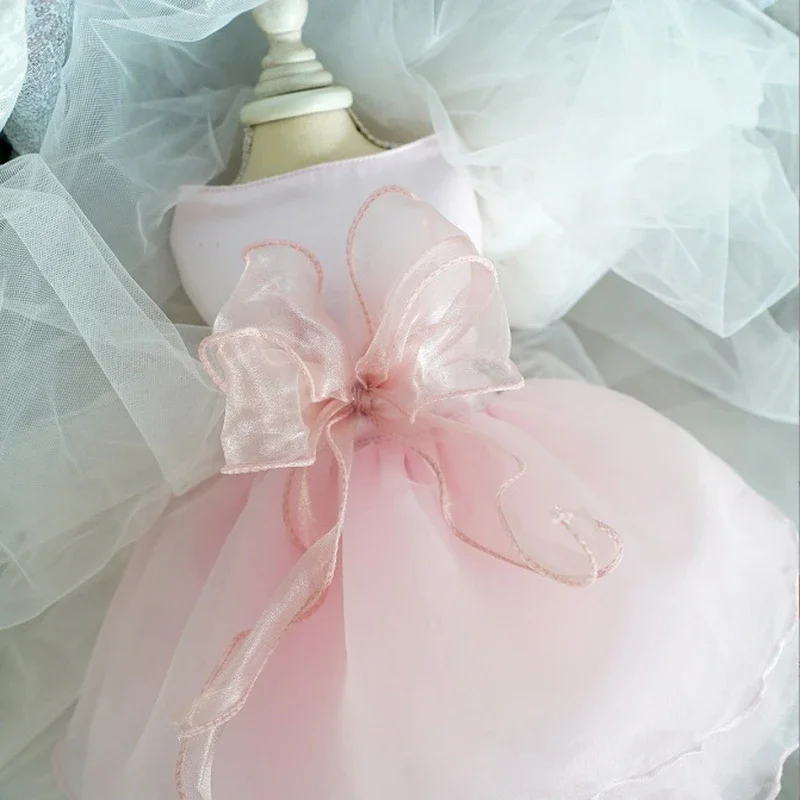 Pet Party Dress New Pet Dresses White Pink Wedding Dress Gongsatin+Organza+Mesh Princess Dress Pet Clothing BF1183