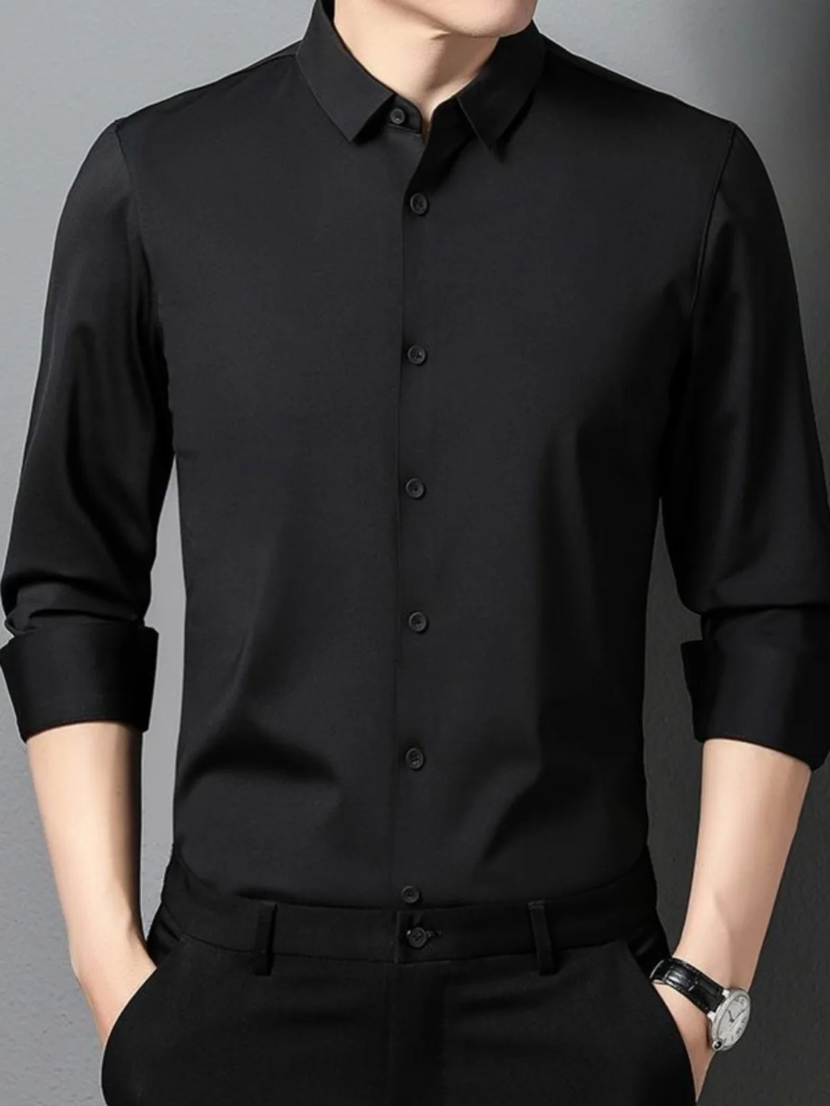 

Busin повседневная мужская длинная све irt Sl эластичная без глажки весна-осень новый Sle однотонная подставка подходит Dr irt