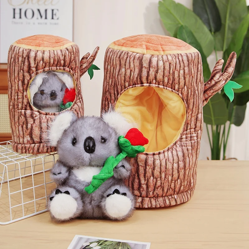 1Pc 28/38CM Creative Koala And Tree Stump Plush Toys Lovely Simulation Koala Holding Rose Stump Shaped Backpack Kawaii Xmas Gift