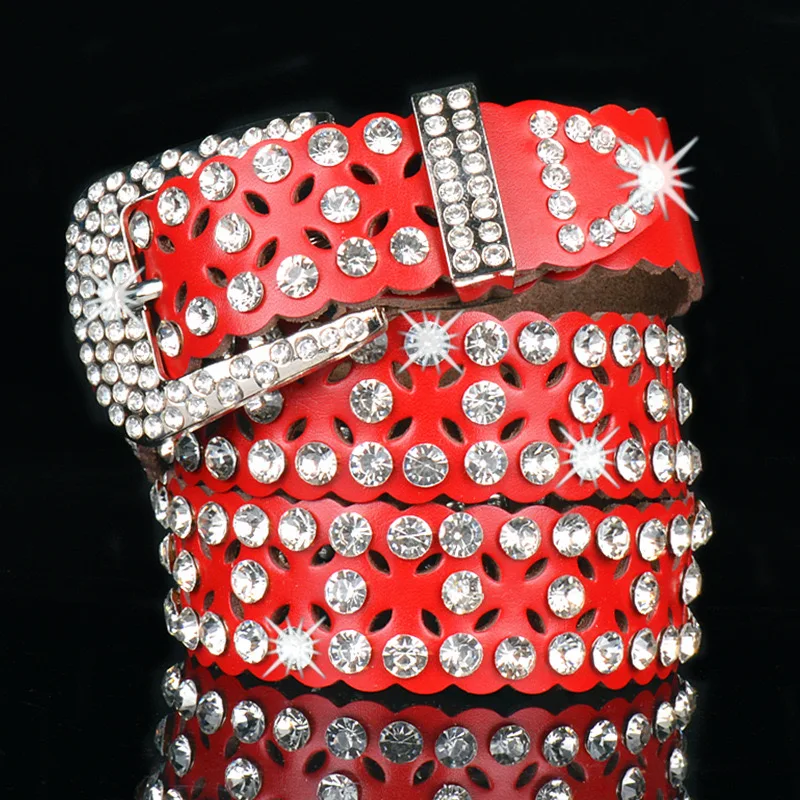 

Female leather inlaid rhinestone belt women's leather studded with diamond full diamond belt Two layers of cowhide leather belts