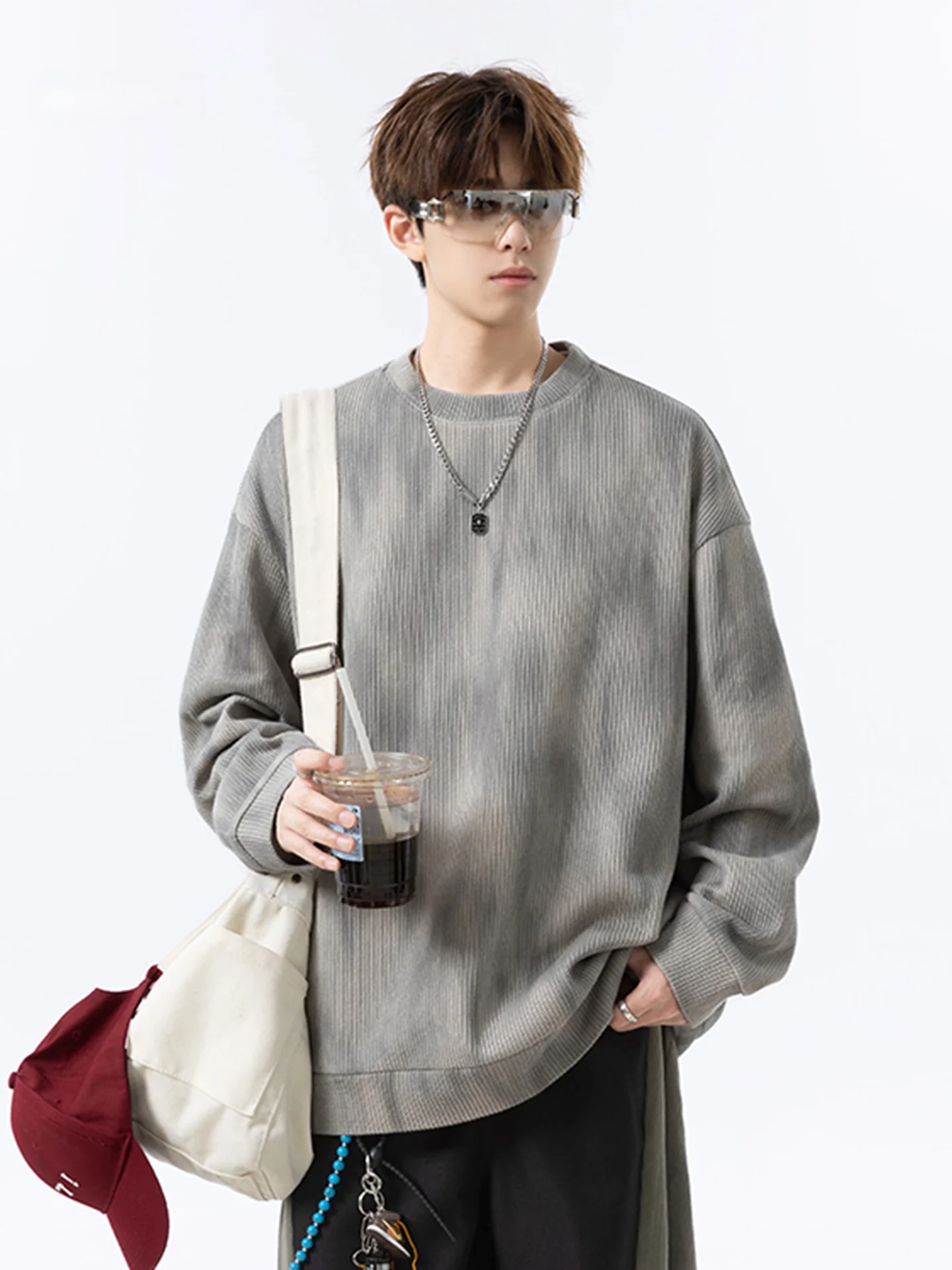 

American Retro Tie Dye round Ne Sweatirt Men's Loose Knitted Long Sve T-irt Autumn Casual Sportswear Comfortable Cot...