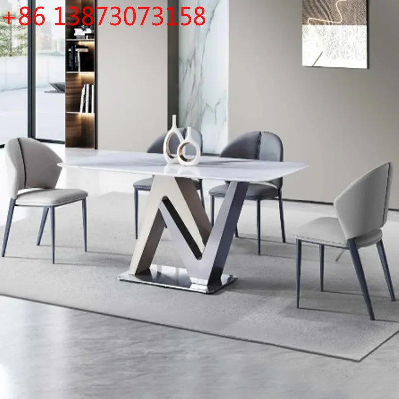 Italian bright rock slab dining table, modern simple household high-end light luxury rectangular dining table