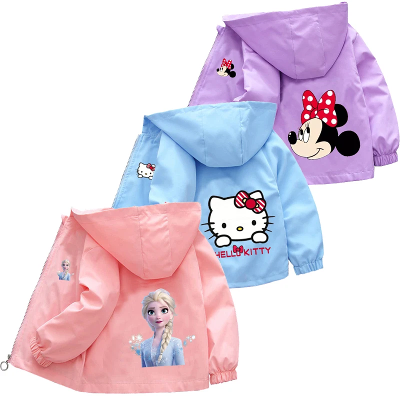 2024 Spring Autumn Baby Girl Minnie Jacket Kids Toddler With Hooded Collar Long Sleeve Fashion Casual Clothing Girls Elsa Coat