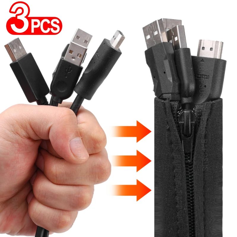 flexivel nylon zipper cabo sleeve computer harness line bainha cord organizer wire wrap management cord hider protector 01