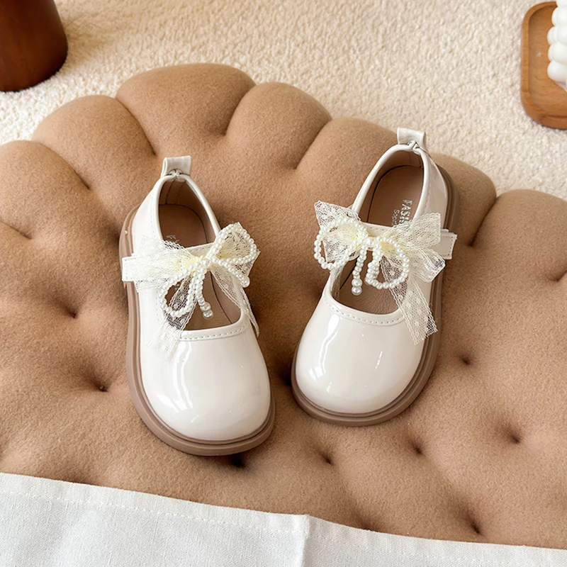 

Spring Autumn Children Lolita Leather Shoes Chic Lace Bowknot Kids Princess Mary Jane Shoes Fashion Girls Performance Flat Shoes