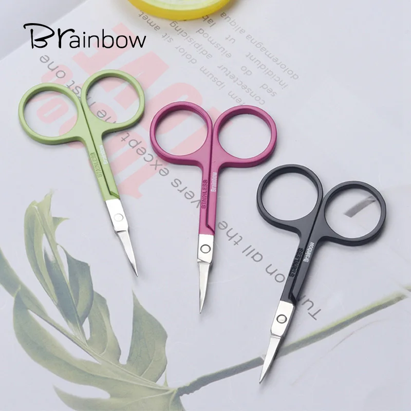 Brainbow 1pc Stainless Steel Makeup Scissor Eyebrow Eyelashes Nose Hair Trim Scissor Sharp Curved Round Small Eyebrow Scissor