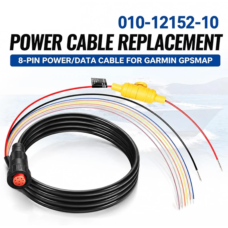 8-Pin Power/Data Cable 010-12152-10 Replacement Harness for Garmin GPSMAP and echoMAP Devices, NMEA 0183 Support, 6ft Length