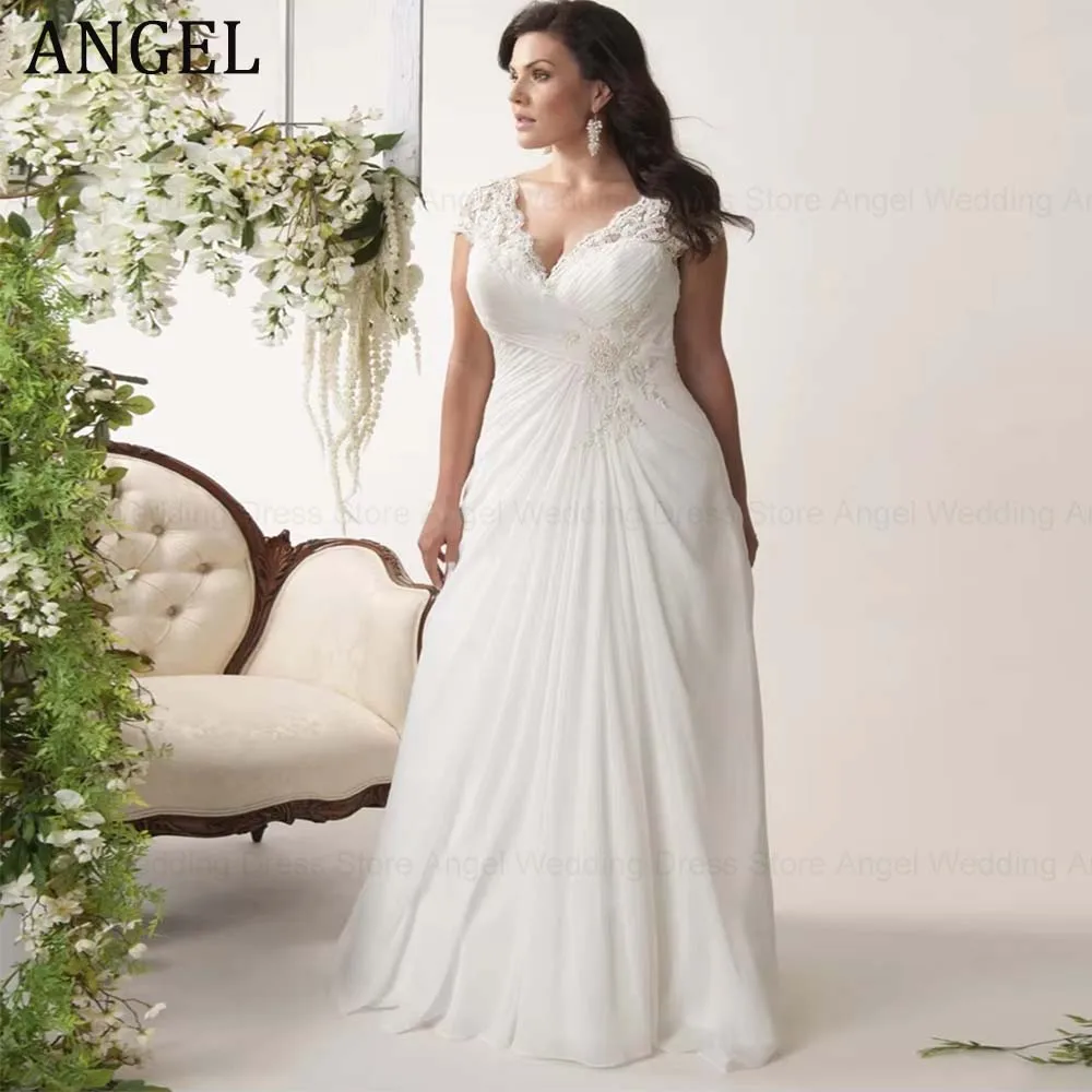 ANGEL Customized Boho Plus Size Wedding Dresses 2026 A-Line V-Neck Appliques Chiffon Sexy Bridal Gowns Lace Up Vestidos de Novia
