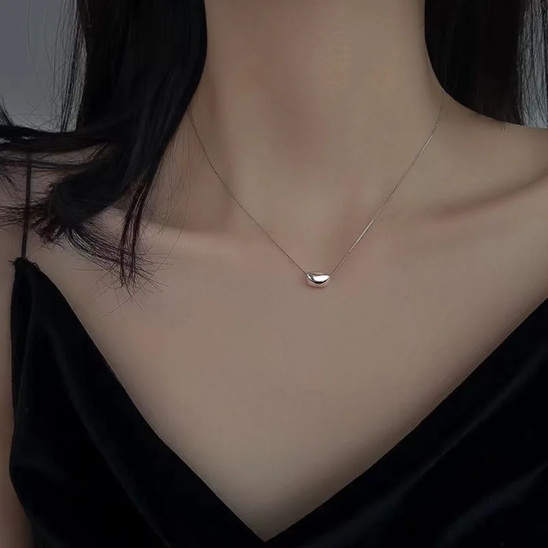 Simple Alloy Gold Color Bean Pendant Necklace Irregular Box Chain Clavicle Chain For Women Elegant Jewelry Trend Accessories