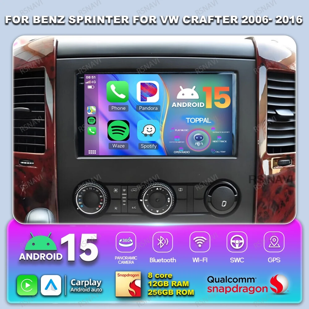 

Android 15 Car Radio For Benz Sprinter For VW Crafter 2006- 2016 Qualcomm Head Unit Multimedia Stereo DSP BT Viedo Player DVD