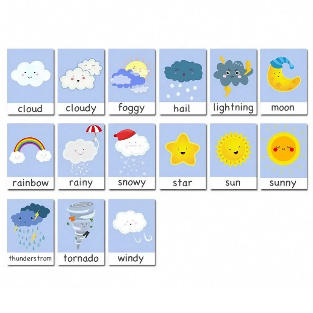 Giocattoli Montessori per bambini Scheda di apprendimento meteo emozionale Schede flash inglesi per cartoni animati Giocattoli di apprendimento per bambini Giocattoli educativi per bambini