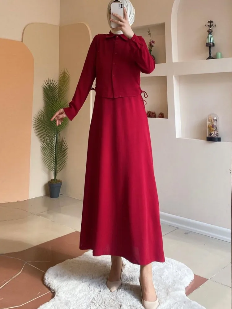 2 Piece Set Skirt Suits Muslim Fashion Abaya Women Outfits Luxury Long Sleeve Tops And Pleated Skirts African Party Dresses