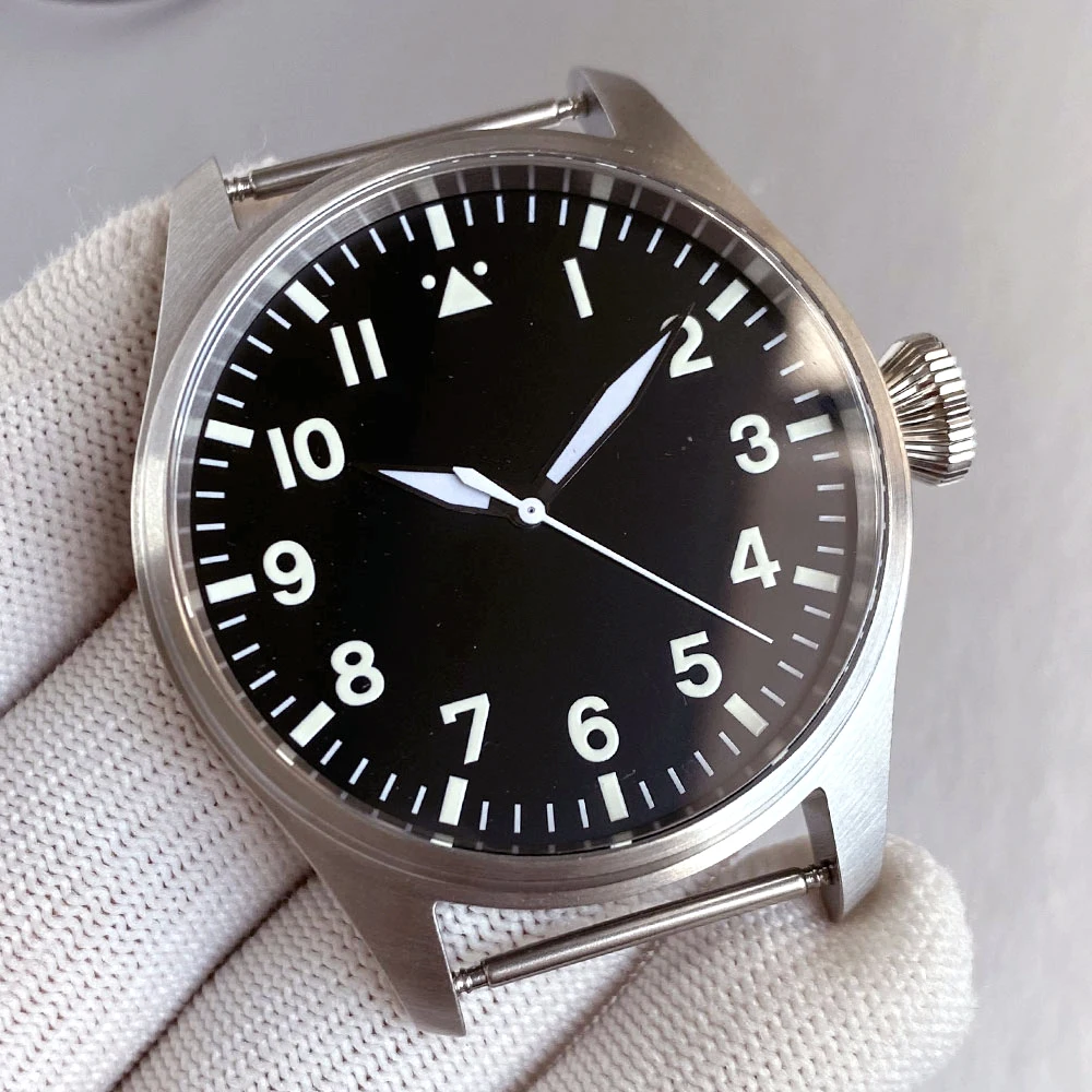 20ATM Diving Pilot 43mm Watch Case Sapphire Black 38mm Dial Hand Set Fit NH34 NH35 NH36 ETA 2824 PT5000 Watch Part Glass Back view 2