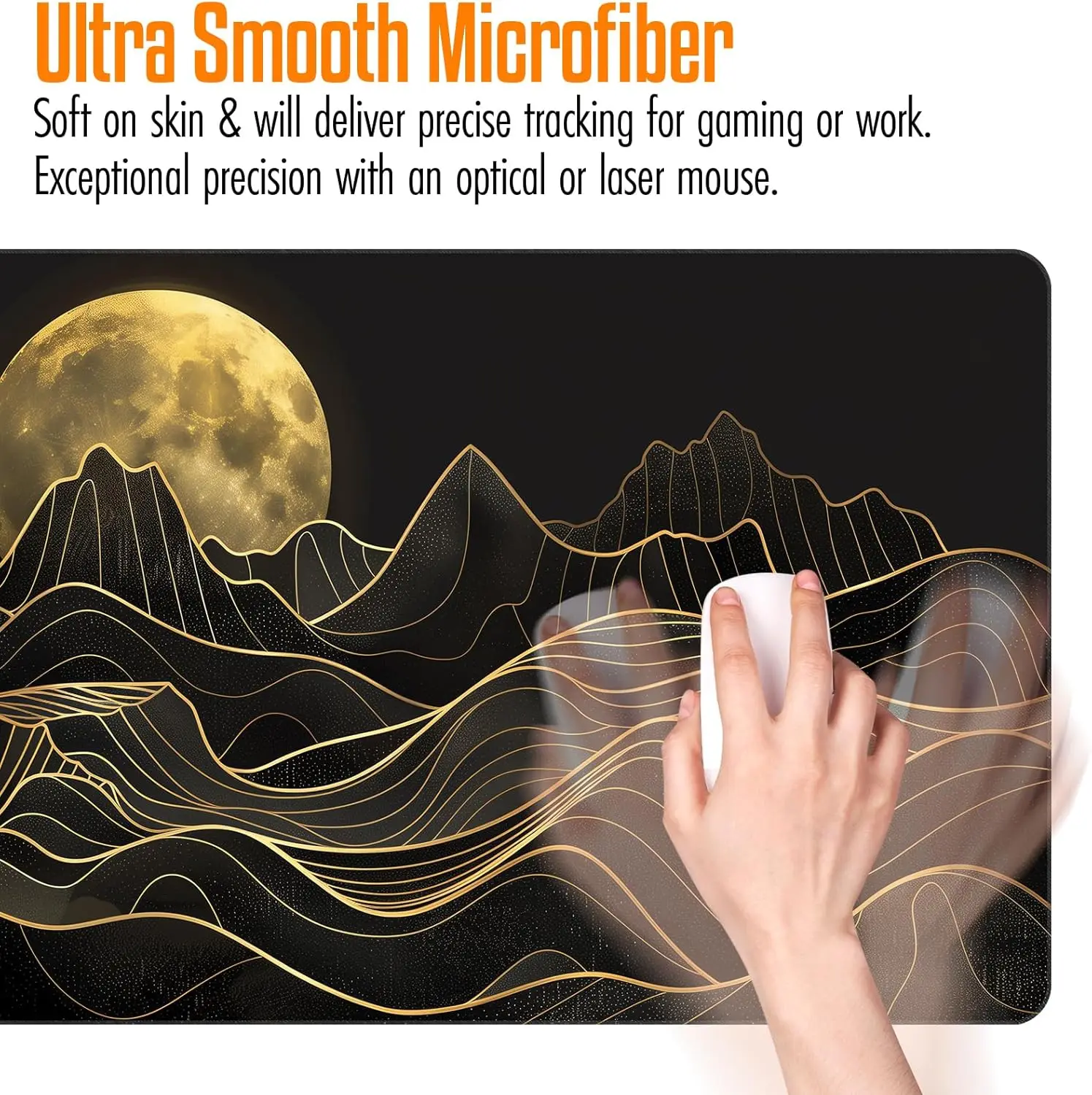 لوحة ماوس الرسوم المتحركة اليابانية باللونين الأسود والذهبي - سجادة مكتب مقاومة للماء وغير قابلة للانزلاق مع حواف مخيطة