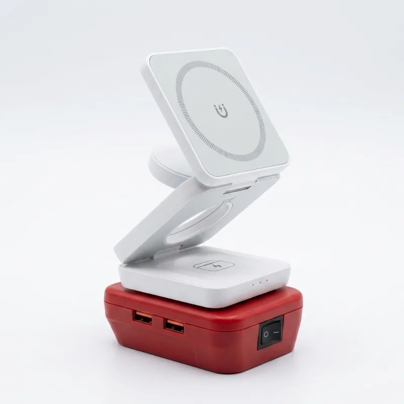 3-in-1 Wireless Magnetic Charging Adapter Mobile Phone Holder with USB Port for Makita/Milwaukee/DL18/20V Batteries for Camping