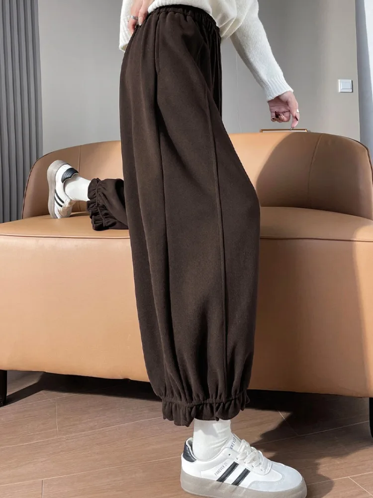 Pantaloni a lanterna pieghettati dolci e giovanili Pantaloni casual a nove punti in lana a vita alta drappeggiati da donna di piccole dimensioni