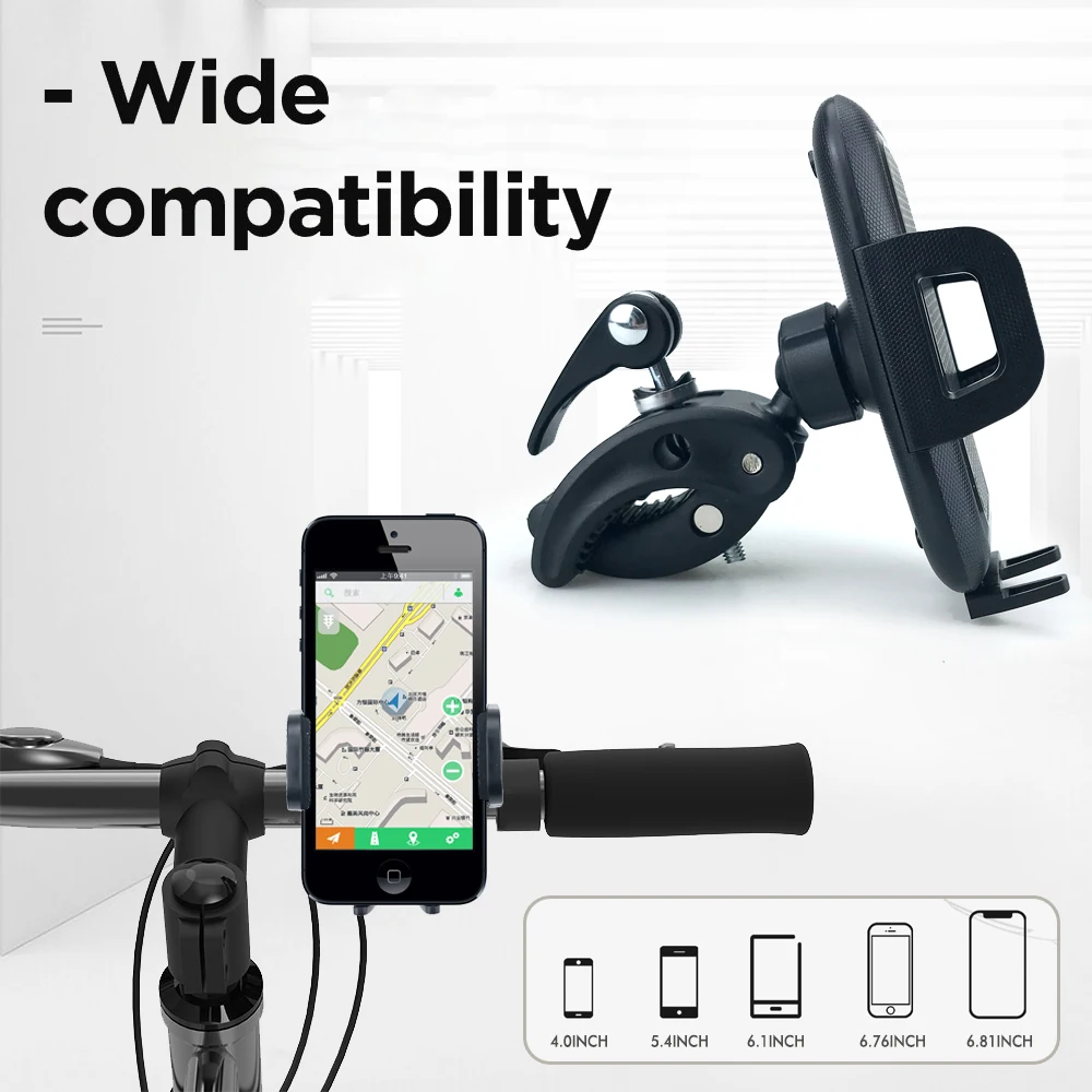 

360° Rotatable Bike Phone Holder, Universal Bicycle Handlebar Clip Mount for 4.0-6.81 inch Phones, Cycling GPS Stand