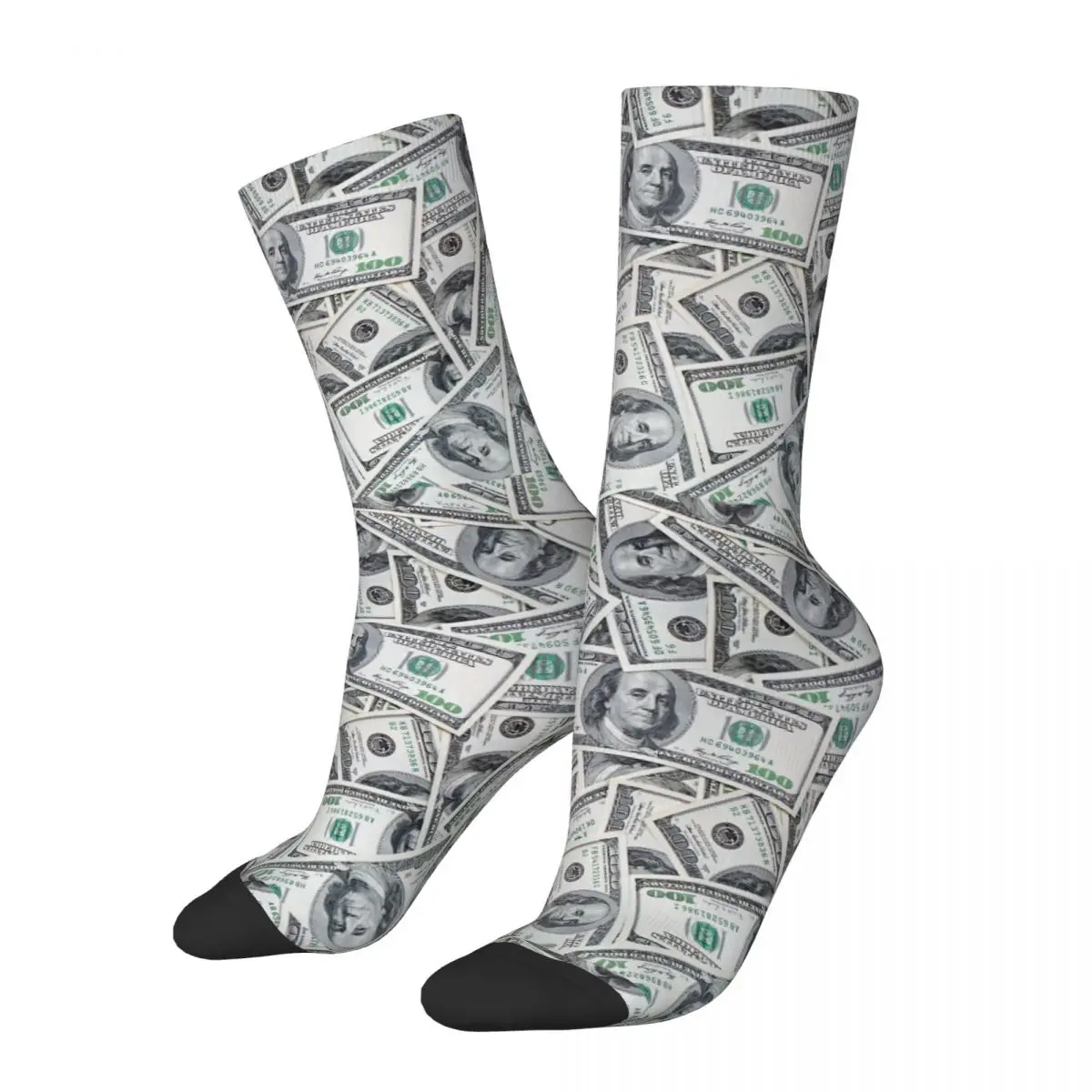 Crazy Design 100 Dollar Bills USA Skateboard Socks Money Pattern Polyester Middle Tube Socks for Women Men Breathable