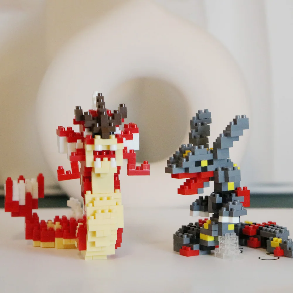 Mini Pokemon Micro Building Blocks Red Gyarados Rayquaza Brick Model DIY 3D Figures Toys For Kids Christmas Gift