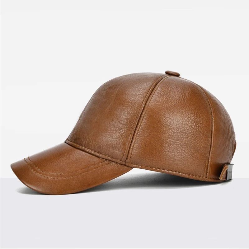 2024 Adjustable Men\'s Genuine Cowhide Leather Baseball Cap for Fall Winter Outdoor Sports Hat Men Real Cowhide Leather Caps