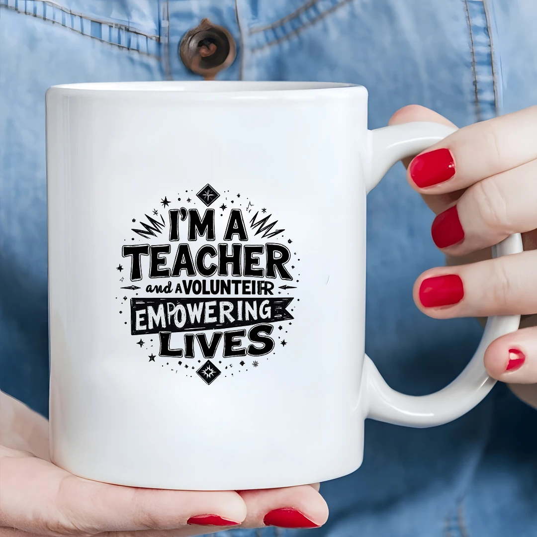 كوب 11 أونصة + كوب حصري متطوع للمعلم + رسم توضيحي إبداعي باللونين الأبيض والأسود + كوب مكتب عائلي للأطفال #1