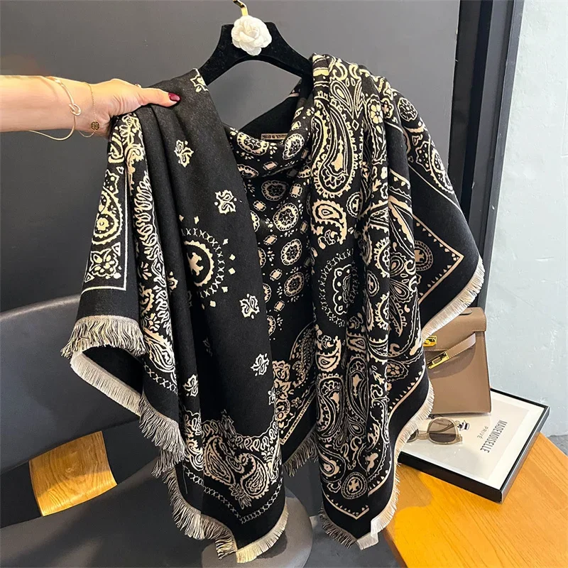 Luxury Brand Cashmere Women Paisley Scarf Winter Warm Shawl and Wrap Bandana Pashmina Female Foulard Square Thick Blanket Poncho