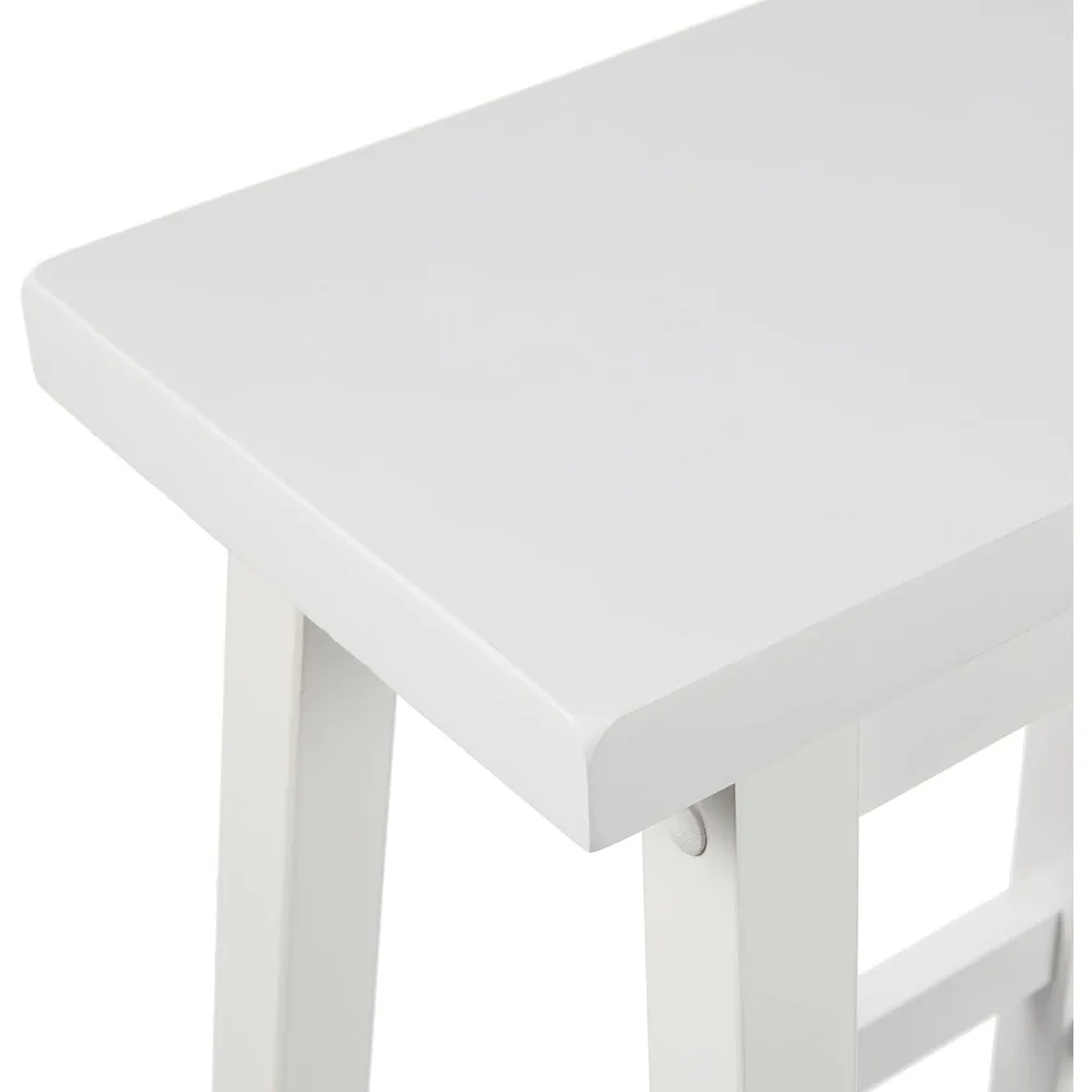 Solid Wood Saddle-Seat Kitchen Counter-Height Stool, 24-Inch Height, White - Set of 2