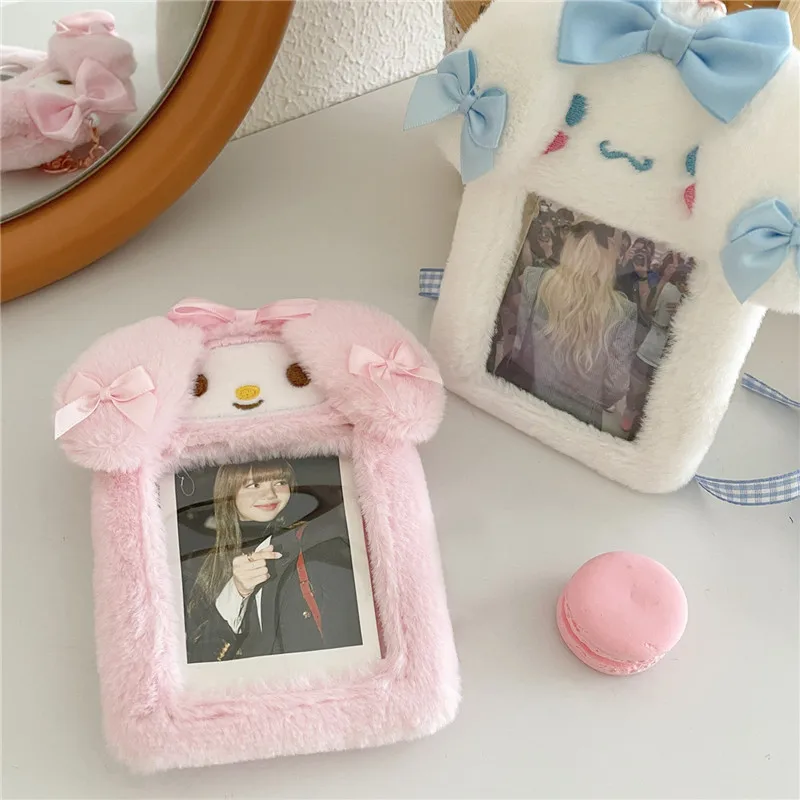 Sanrio Cinnamoroll ID Card Fluffy Kawaii My Melody Cards Holder Photo Album Cartoon Bag Pendant Keychain Student Cover Kids Gift