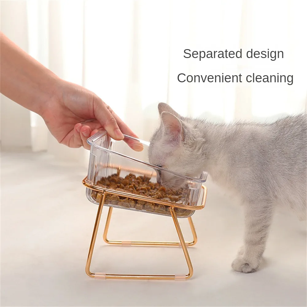 Food Container Protects Cervical Neck Rose Gold Iron Art Single/double Bowl Pet Accessories Pet Bowl Oblique Mouth High Foot