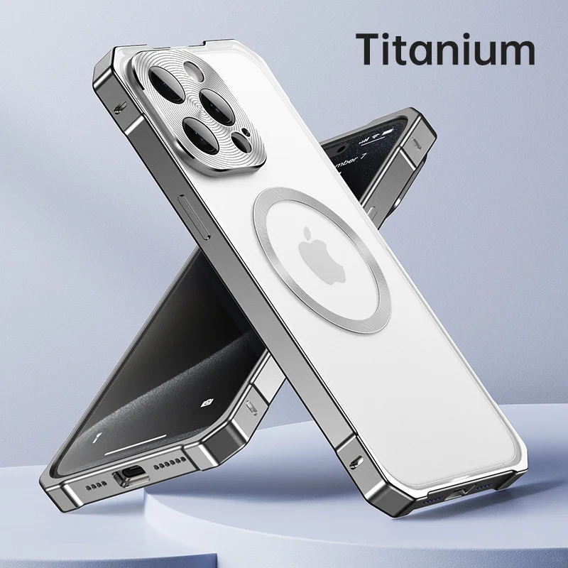 

Magnetic Aluminium Alloy Metal Frame Case For iPhone 16 15 Pro Max Matte Clear For Magsafe Wireless Charging Shockproof Cover
