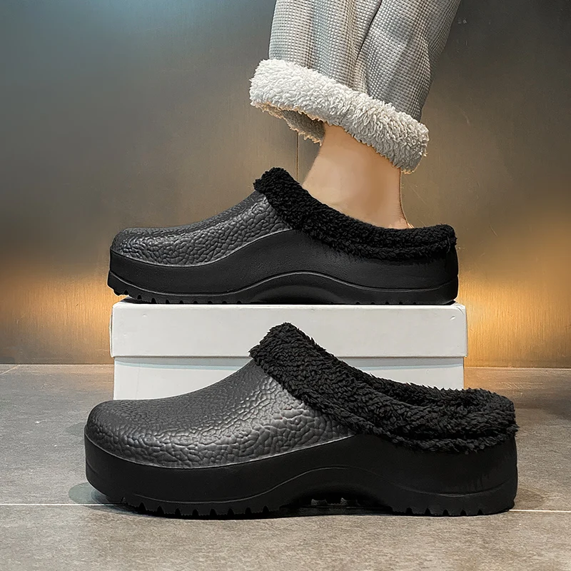 الشتاء الرجال الشيف أحذية دافئة الفراء الرجال حديقة قباقيب نعال من القطن مقاوم للماء داخلي في الهواء الطلق أحذية دافئة غرفة نوم المنزل أفخم الشرائح #2