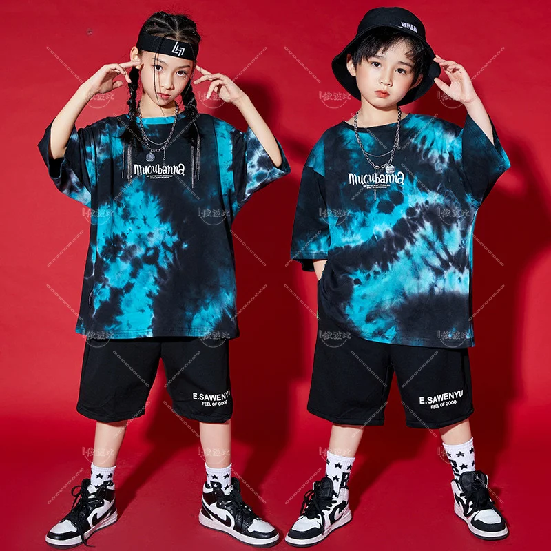 Hip Hop Boys Graffiti Loose T Shirt Girls Street Dance Shorts Clothes Sets Kid Summer Print Cool Tee Teen Jazz Child Costumes