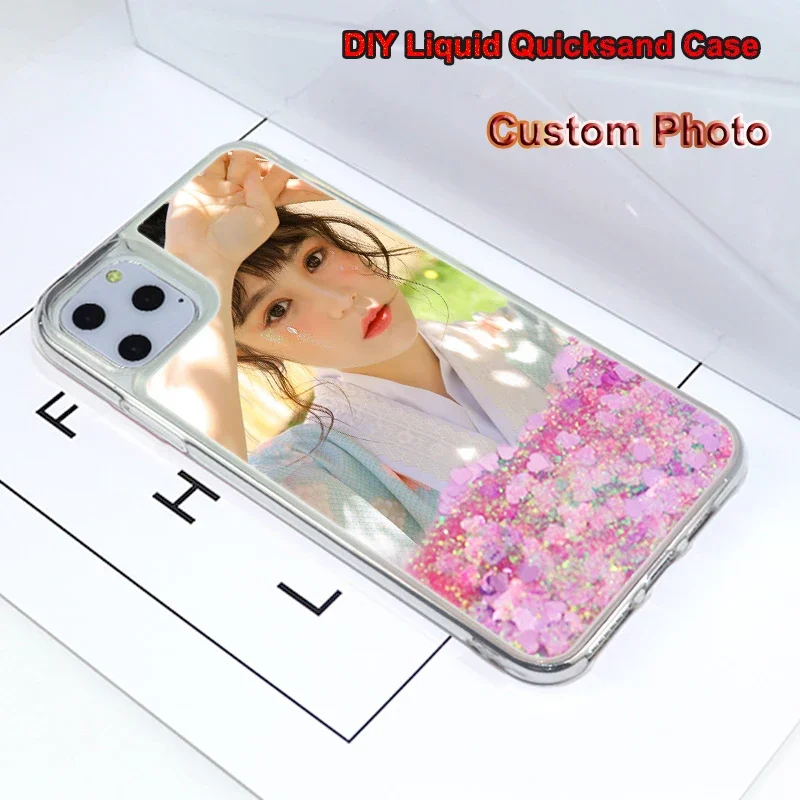 Custom Liquid Quicksand Case for iPhone 15 14 13 12 11 Pro Max Mini SE XS Max XR 7 8 6S Plus Case DIY Photo Bling Acrylic Cover